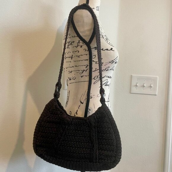 BOHO HANDMADE CROCHET SHOULDER BAG DARK MOCCA COLOR VERSATILE TRENDY GRANNY MADE - Picture 12 of 15